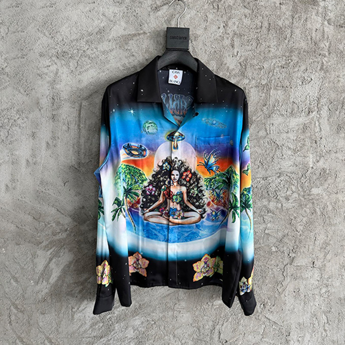 casablanca printed silk long sleeve shirt
